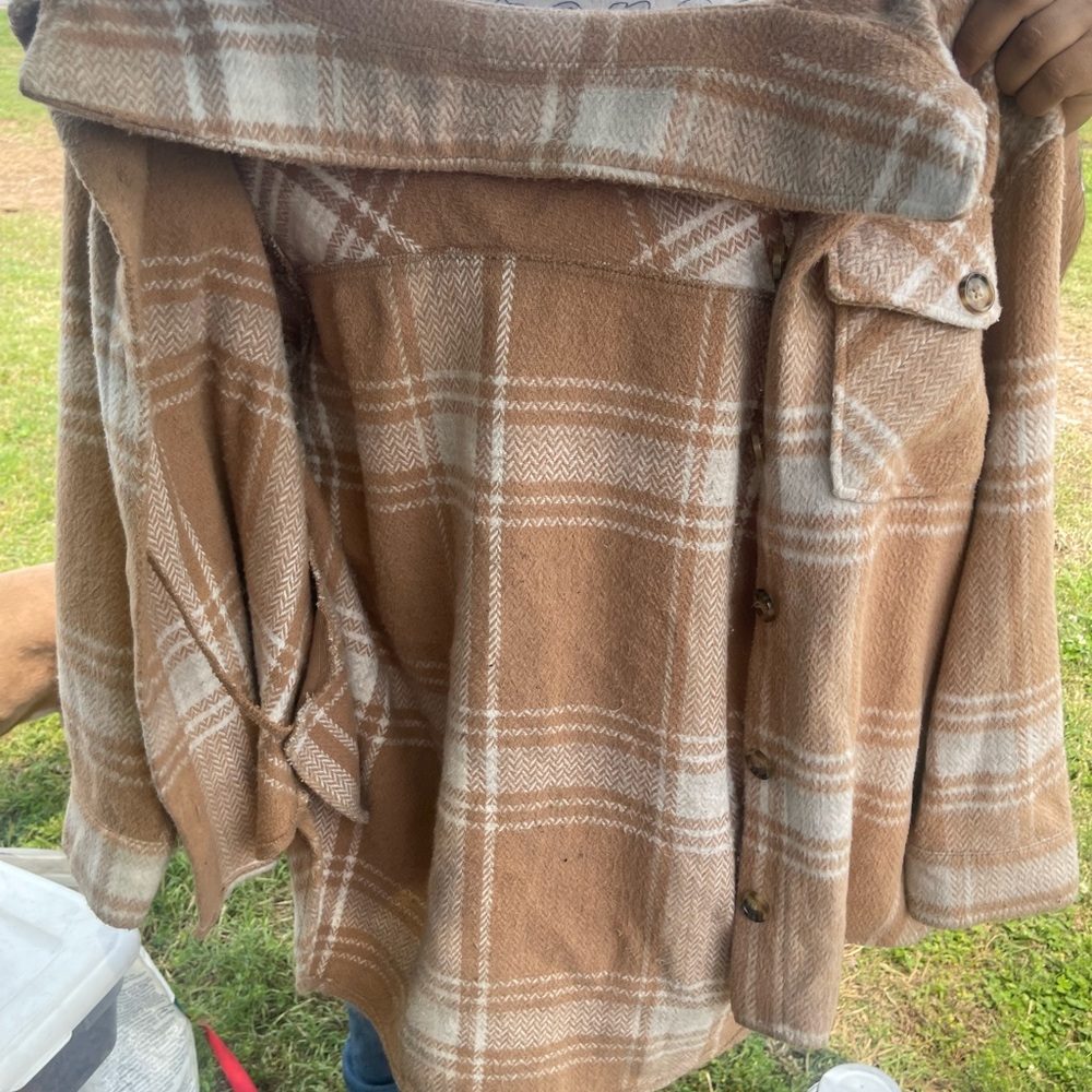 Time and Tru Tan Plaid Jacket